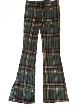 Full Circle Trends Green Plaid Flared Pants